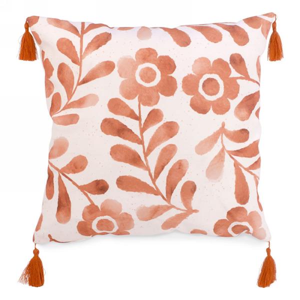 Rust Floral Cushion w/ Tassels