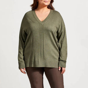 Cable Detail V-Neck Sweater - Spinach (Tribal)