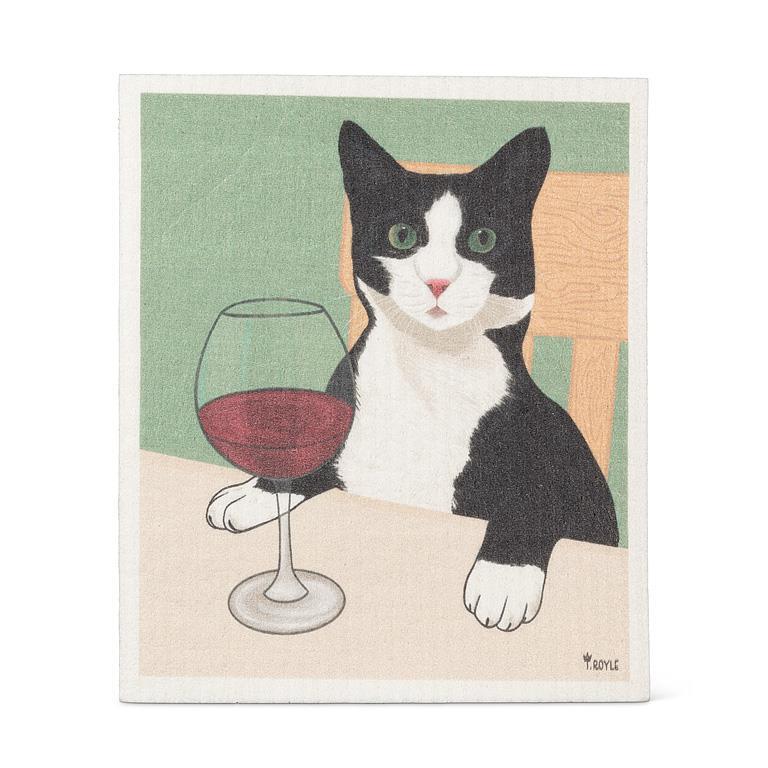 Cat with Wine Swedish Dishcloth