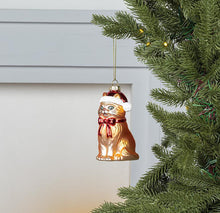 Load image into Gallery viewer, Glass Cat in Santa Hat Ornament
