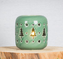 Load image into Gallery viewer, Tree &amp; Star Cutout Tea Light Holder - Green
