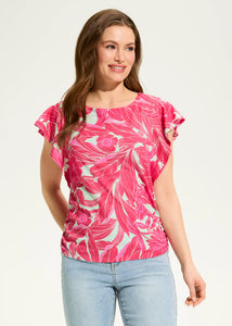 Flutter Sleeve Side Ruche Top - Blooming (FDJ)