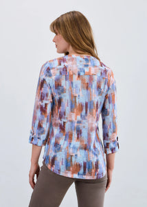 Brushstrokes Tab Sleeve Top -Rookery (FDJ)