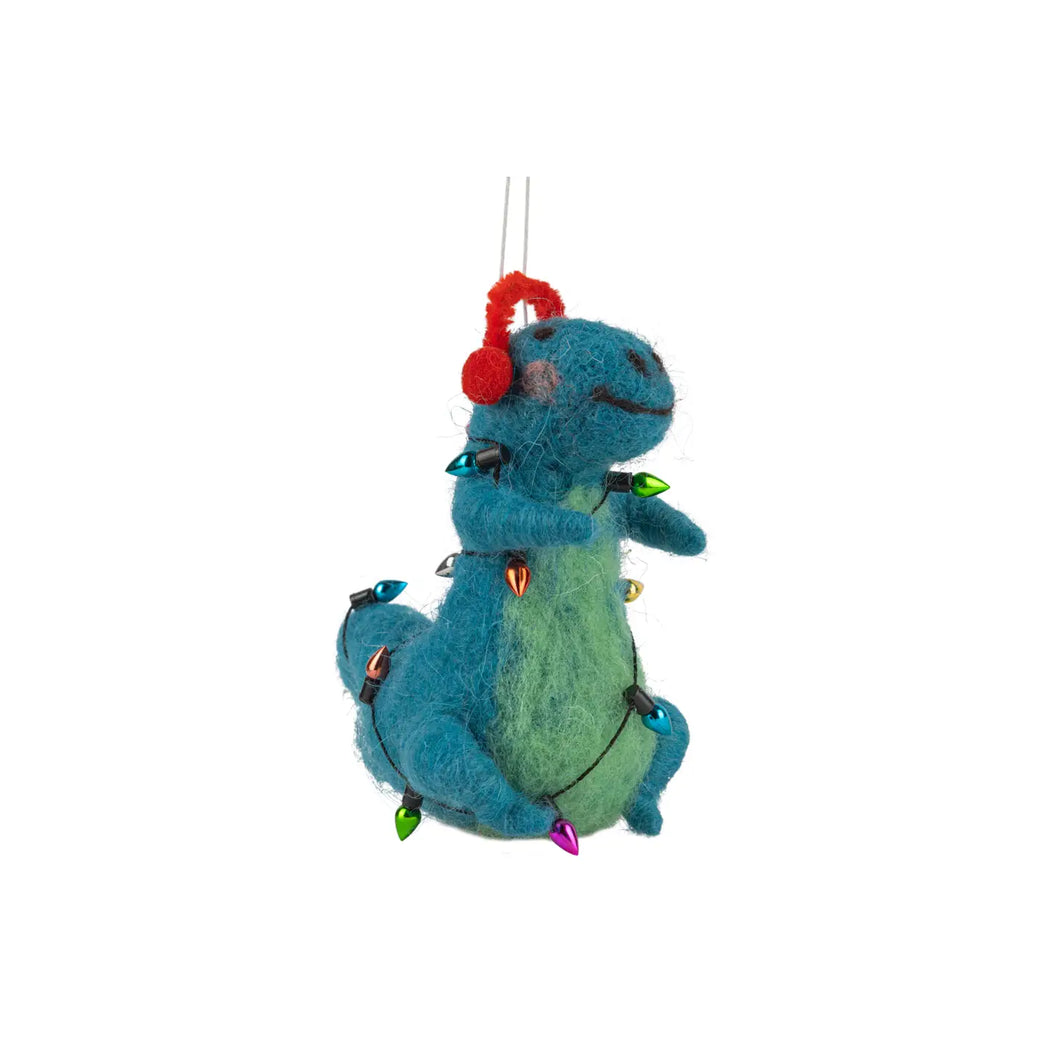 Felt Dino Wrapped in Lights Ornament