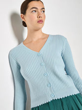 Load image into Gallery viewer, Ribbed Scallop Hem Cardigan - Blue (Apricot)

