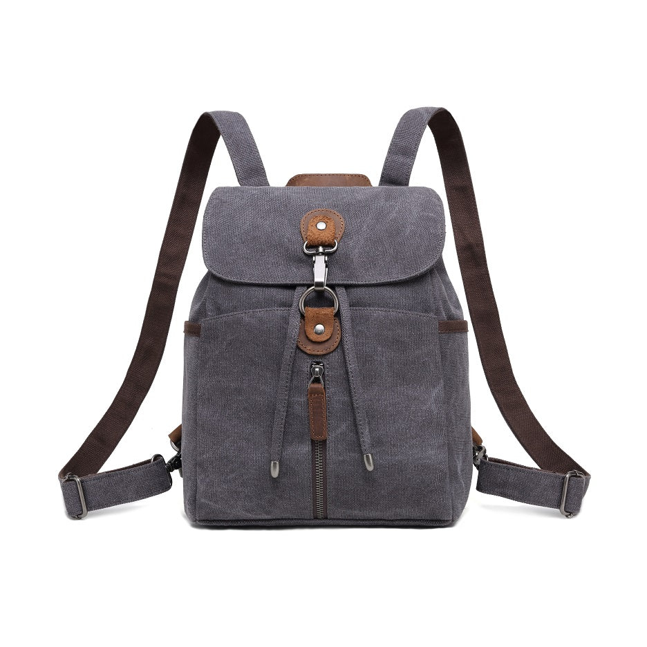Canvas Multifunctional Bag/Backpack w/ Leather Trim - Grey