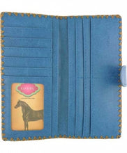 Load image into Gallery viewer, Embroidered Owl Long Wallet - blue &amp; black
