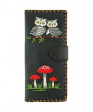 Load image into Gallery viewer, Embroidered Owl Long Wallet - blue &amp; black
