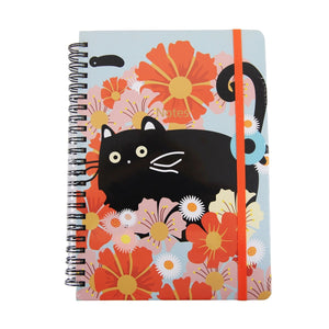 Cat & Flowers Spiral Hardcover Notebook (80 pages)