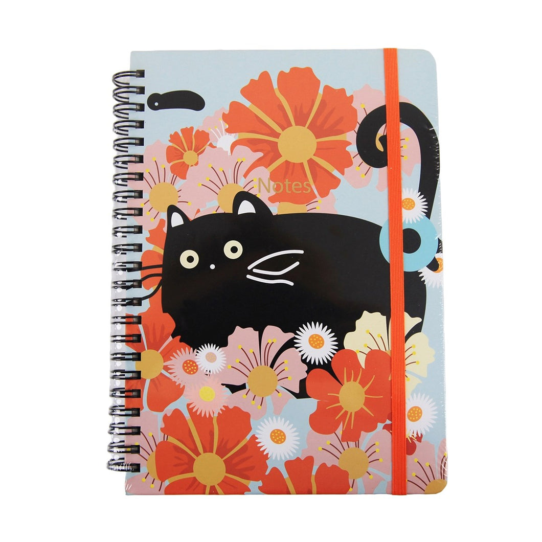 Cat & Flowers Spiral Hardcover Notebook (80 pages)