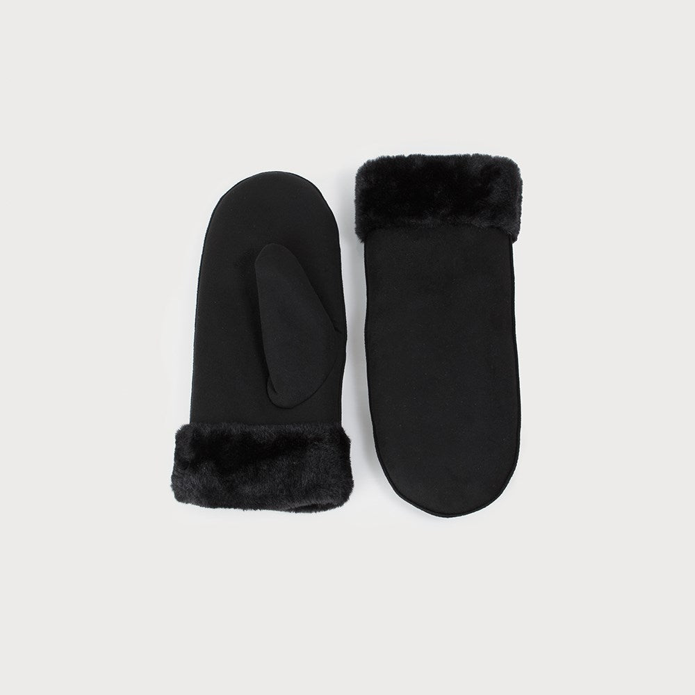 Faux Fur Cuff Mitt - Black (caracol)