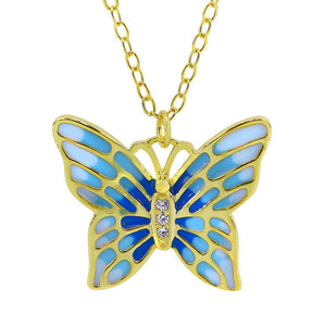 Blue Butterfly Enamel Necklace