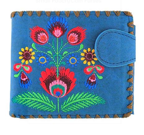 Blossom Embroidered Wallet small Blue
