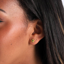 Load image into Gallery viewer, Daisy Stud - Yellow Enamel - Silver
