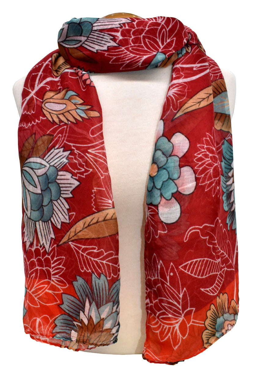 Baroque Flowers Scarf - Red