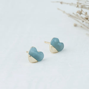 Full Heart Studs - Gold Plated w/ Amazonite