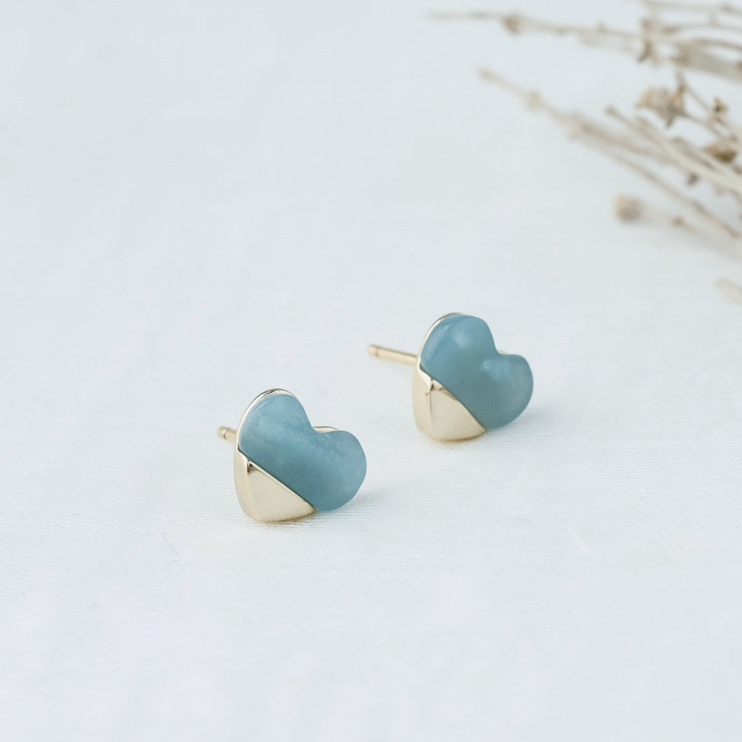 Full Heart Studs - Gold Plated w/ Amazonite