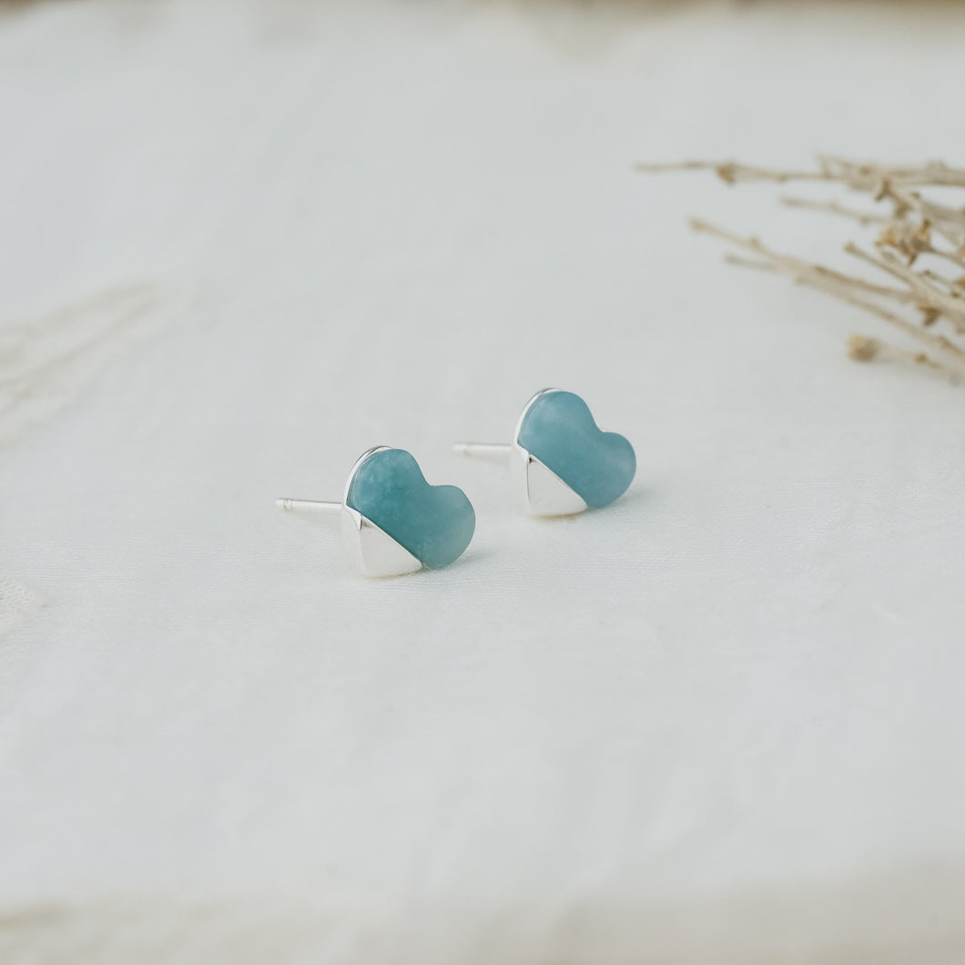 Full Heart Studs - Silver Plated/Amazonite