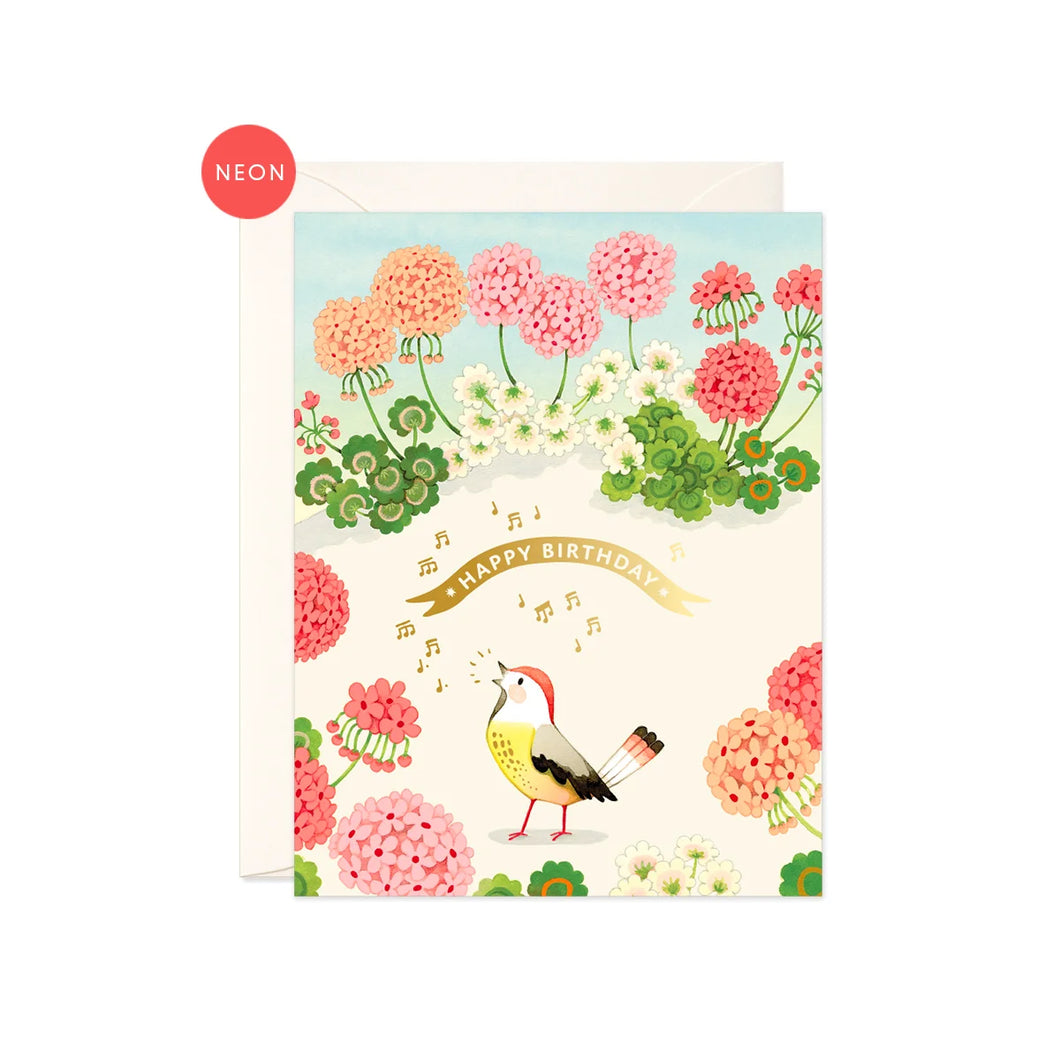 Geranium and Bird Birthday Card