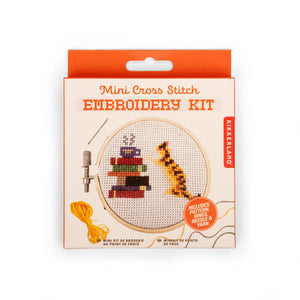 Mini Cross Stitch Kit - Cat w/ Books