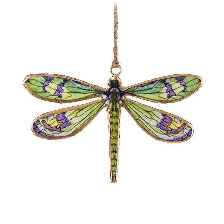 Metal Dragonfly Ornament - Green/Purple