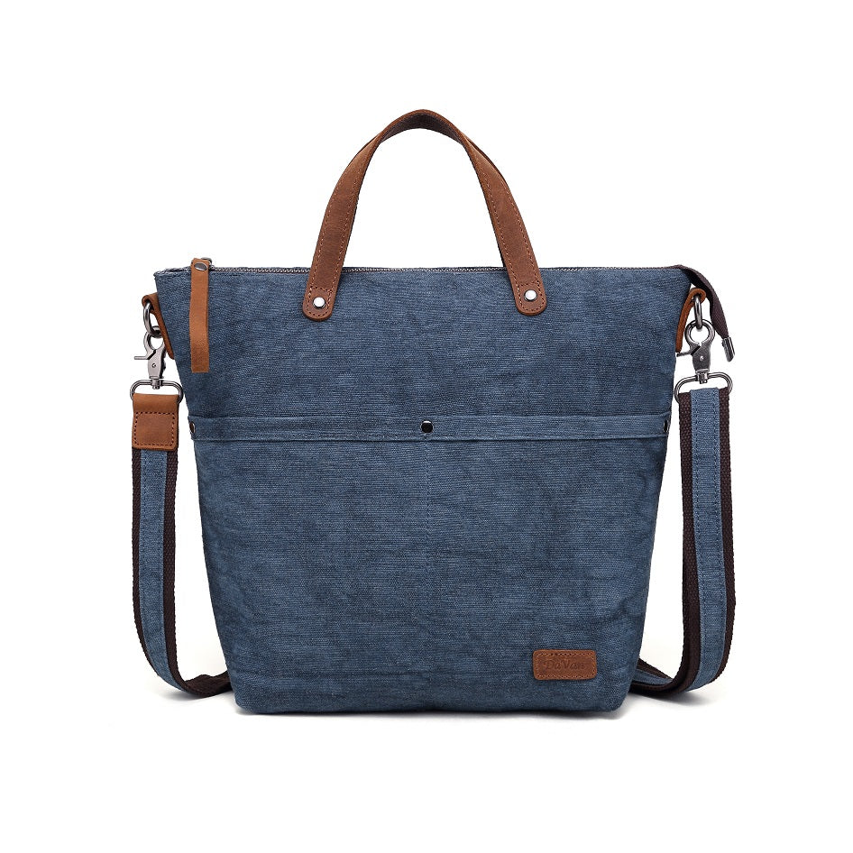 Dyed Cotton/Linen Bag w/ Leather Trim -Blue