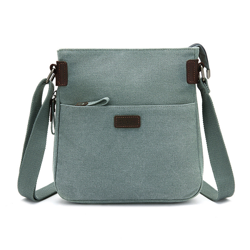 Crossbody Canvas Bag w/ Leather Trim -Turquoise