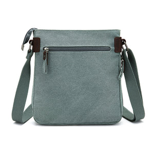 Crossbody Canvas Bag w/ Leather Trim -Turquoise
