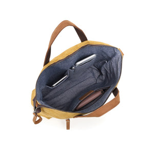Dyed Cotton/Linen Bag w/ Leather Trim -Yellow