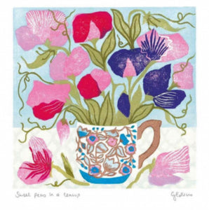 Sweet Peas in Teacup Blank Card