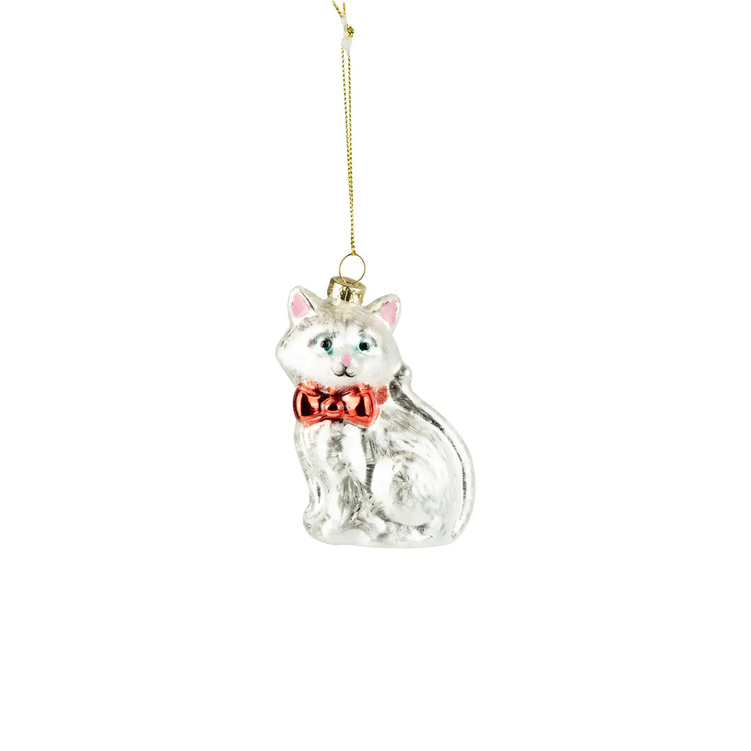 Glass White Kitty Ornament