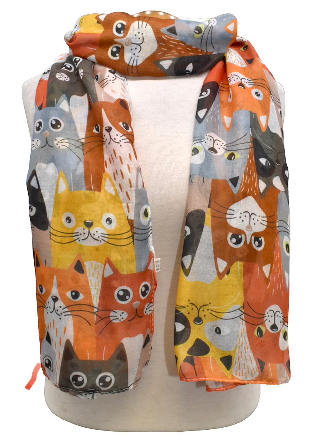 Wide Eyed Cats Scarf - Orange/Yellow