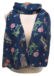 Owl Bird & Butterfly Scarf - Navy