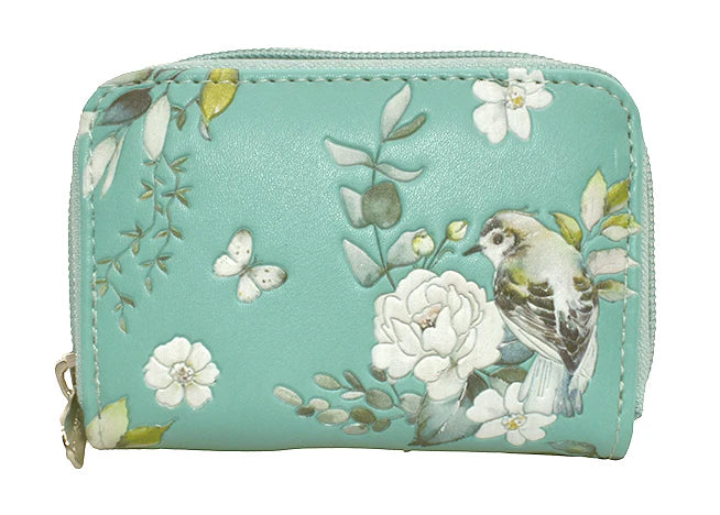 Garden Birds Change Purse - Aqua