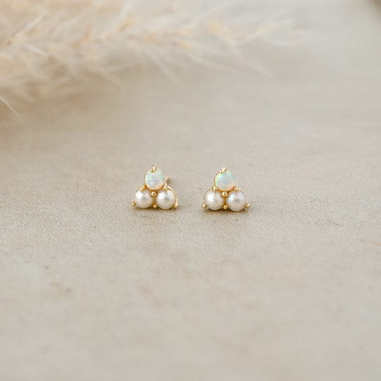Pearl with Opal Elegance Stud - Silver Plated