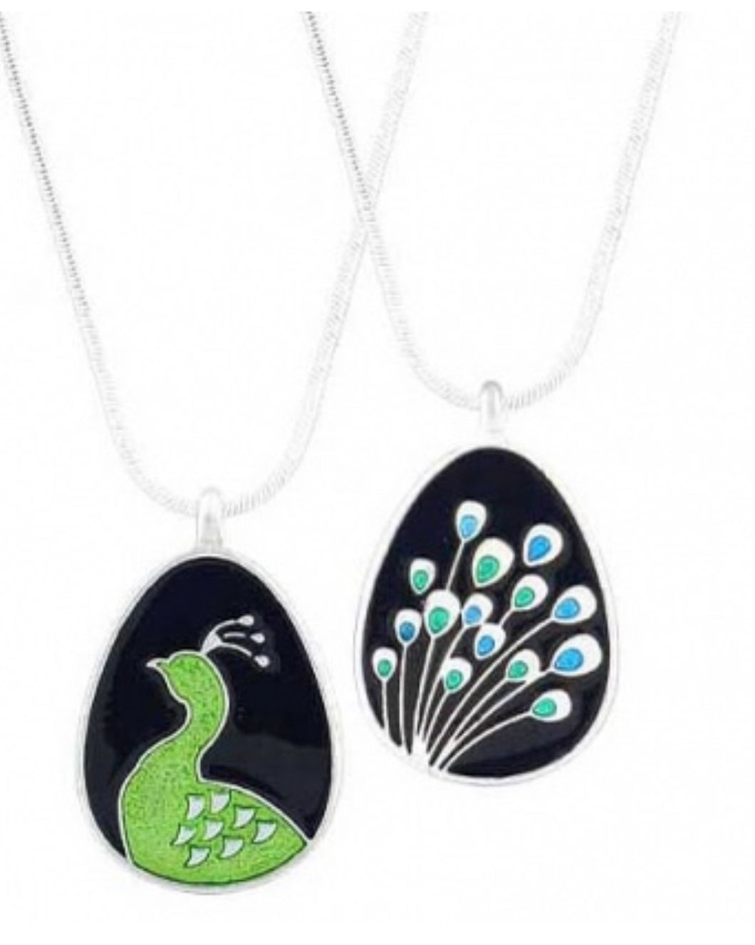 Peacock Enamel Reversible Necklace