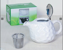 Load image into Gallery viewer, Pebbled Porcelain Teapot w/ strainer White
