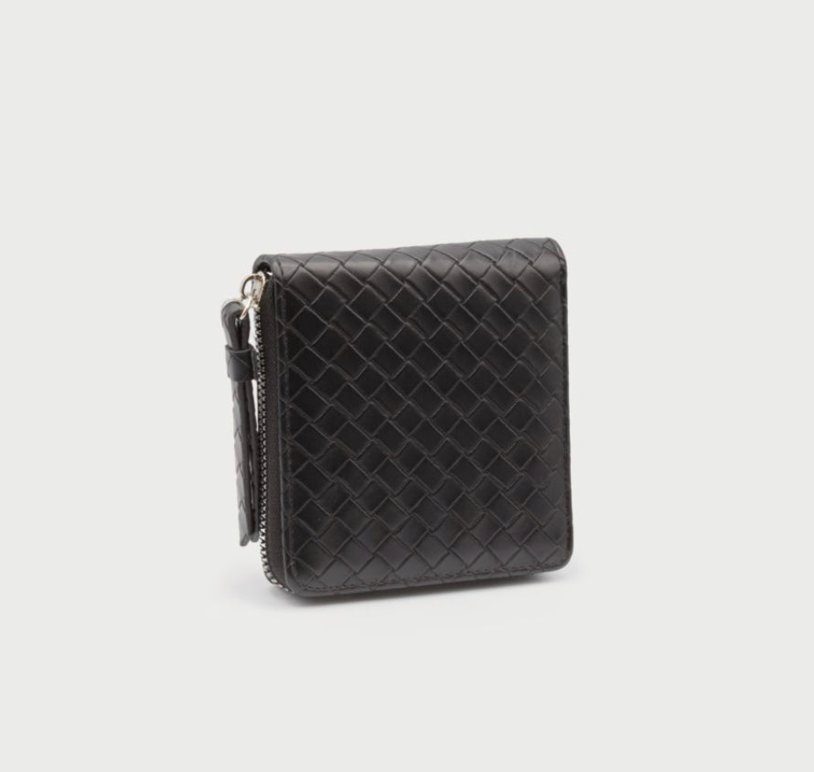Woven Zip Around Square Wallet - Black (Caracol)
