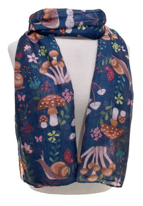 Snails & Mushrooms Scarf - Navy