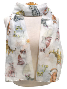Wide Eye Cats Scarf - White