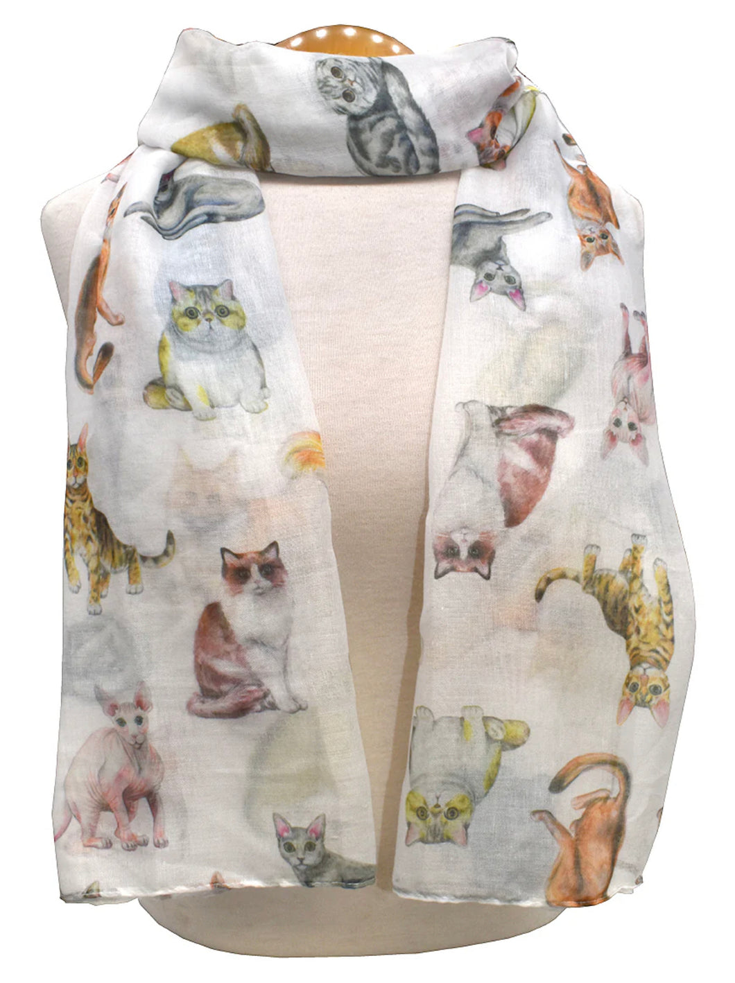 Wide Eye Cats Scarf - White