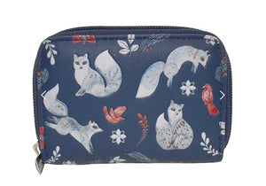 Folk Art Foxes Change Purse - Blue