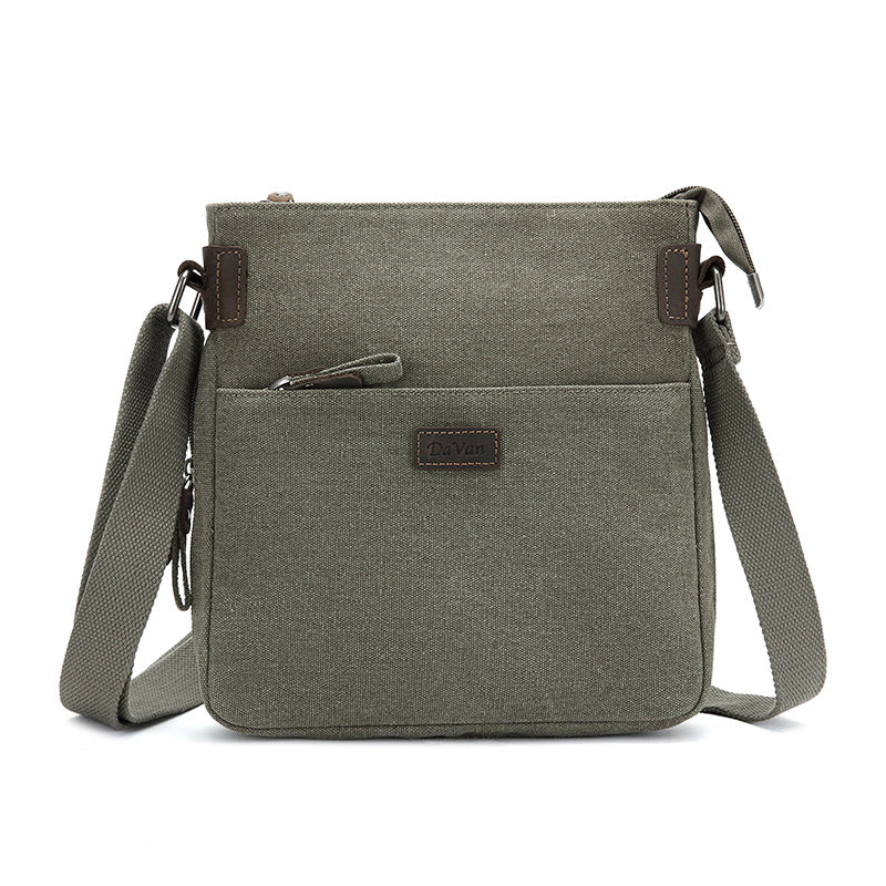 Crossbody Canvas Bag w/ Leather Trim - Green