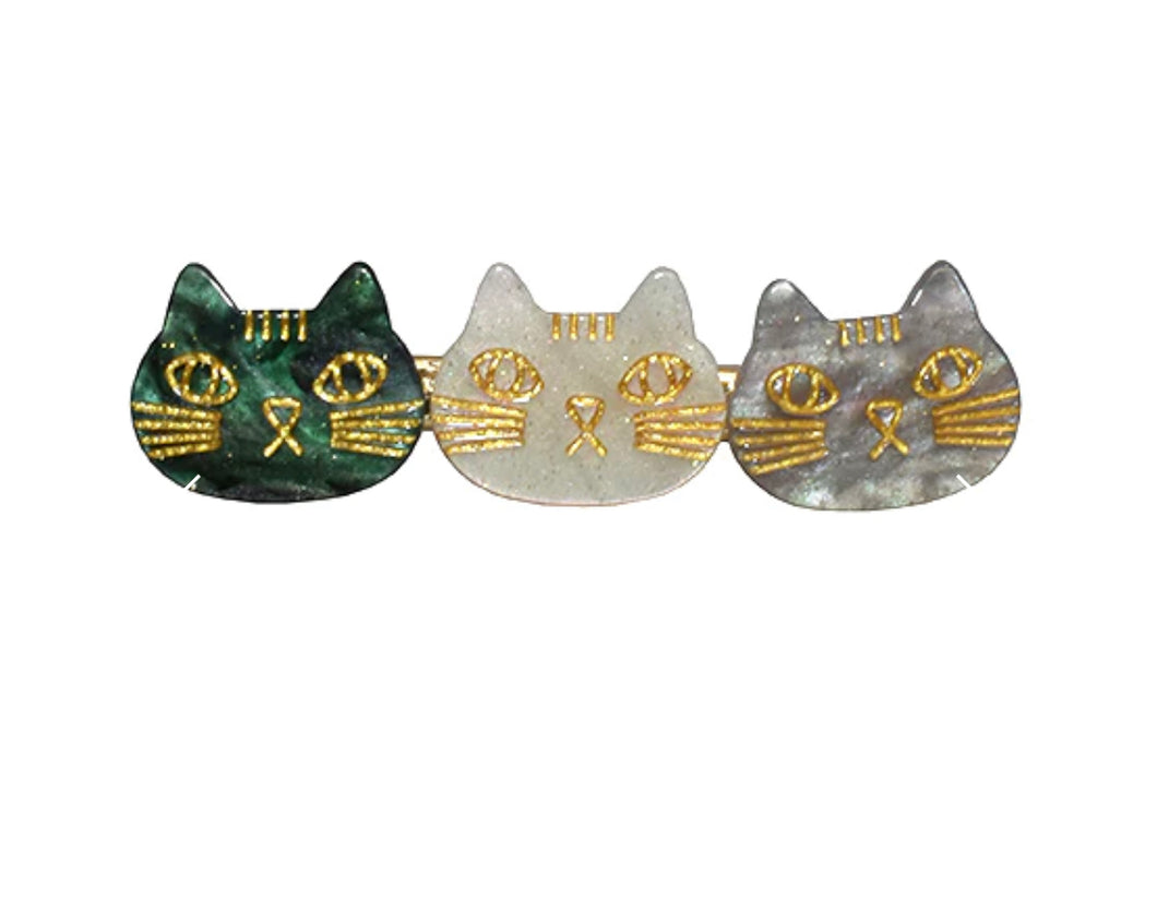 Trio Cats Hair Clip - Green Galaxy Mix