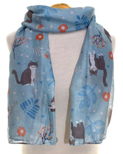 Load image into Gallery viewer, Cat &amp; Branches Scarf - Lt.Blue
