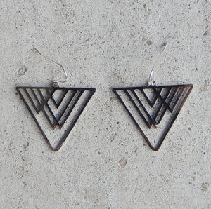 Steel Deco Triangle Earrings