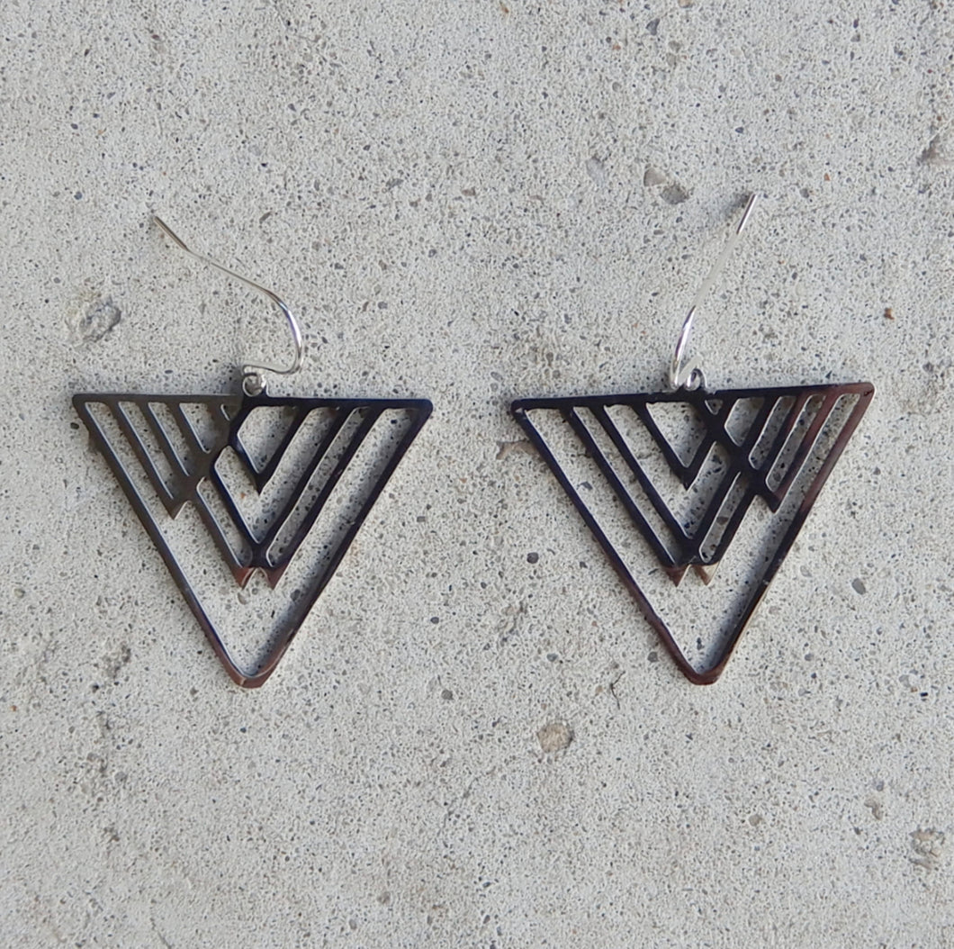 Steel Deco Triangle Earrings