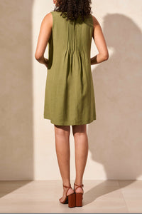 Sleeveless Linen Dress w/ Pleats - Loden (Tribal)