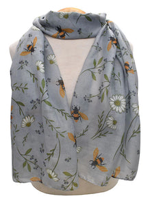 Flowers and Bees Scarf -grey