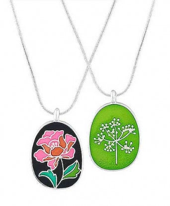 Reversible Rose Enamel Necklace - pink/green